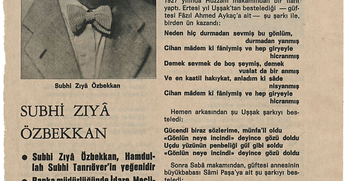 Subhi Istanbul Encyclopedia: Journal page about Subhi Ziya Özbekkan