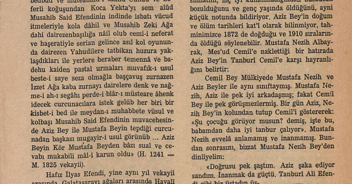 Istanbul Encyclopedia: AZİZ BEY (Tambûrî Mahmud)