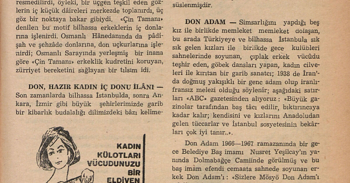 Istanbul Encyclopedia: DON, HAZIR KADIN İÇ DONU İLÂNI